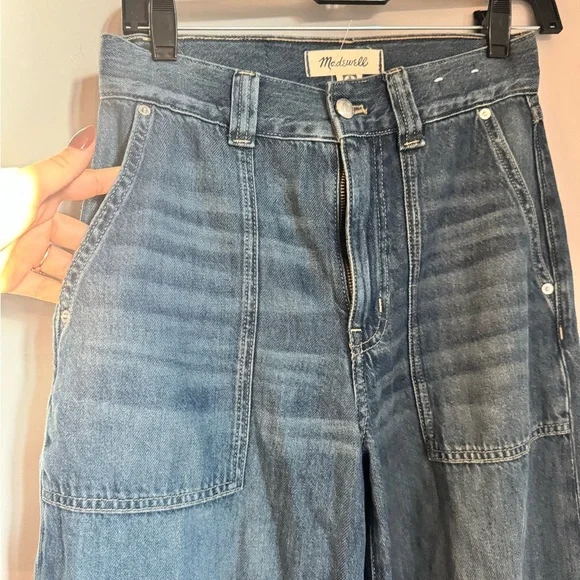 Madewell Wide Leg Utility Jeans Dark Wash High Rise Sustainable Denim 24 - Picture 4 of 8